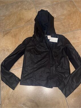 Vince Black Hooded Leather Jacket